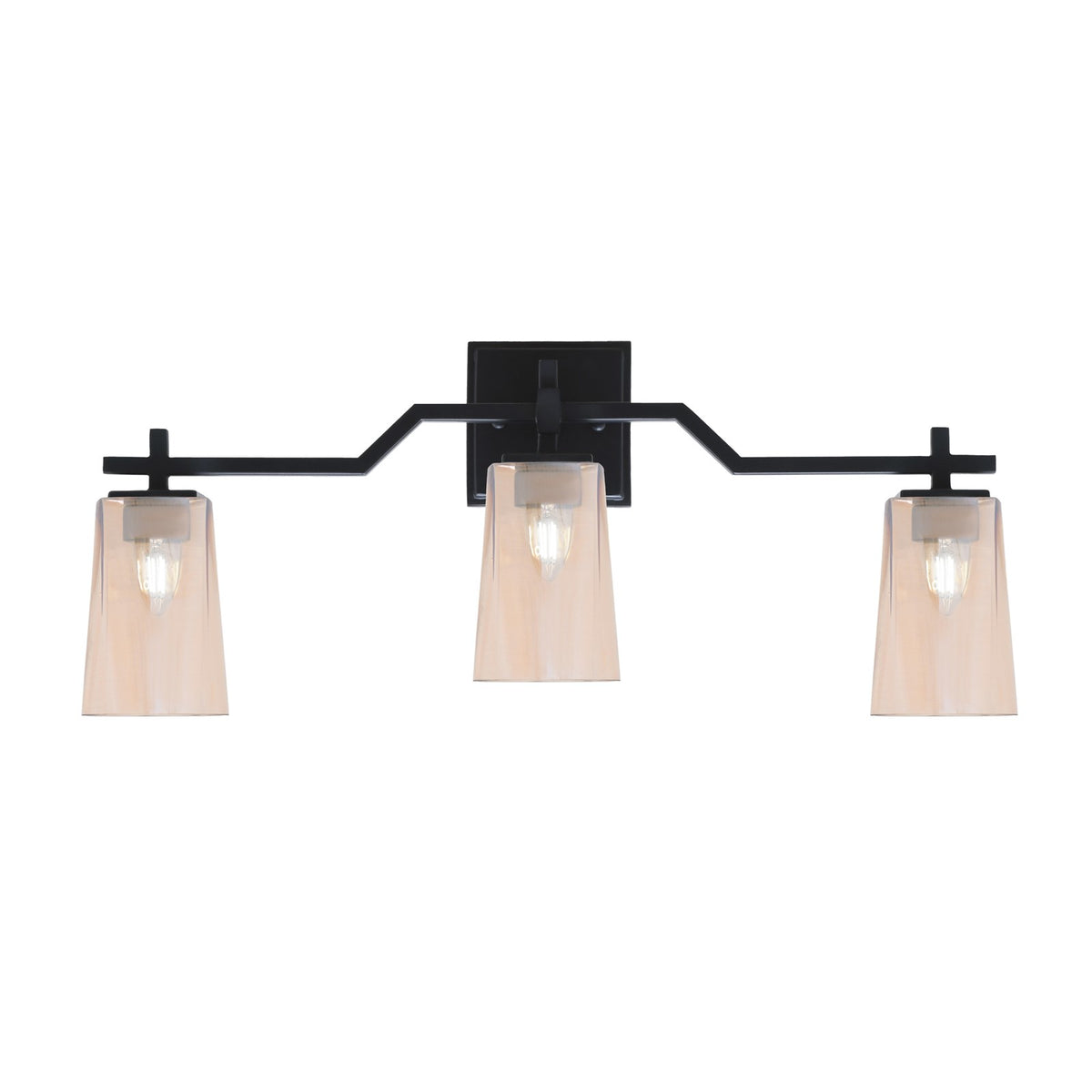 Toltec Corbin 3-Light Bath Bar | Modern Matte Black Steel and Amber Gradient Glass | Bathroom & Powder Room Vanity Light | 5.5 x 11.25 in | Model 2313-MB-263