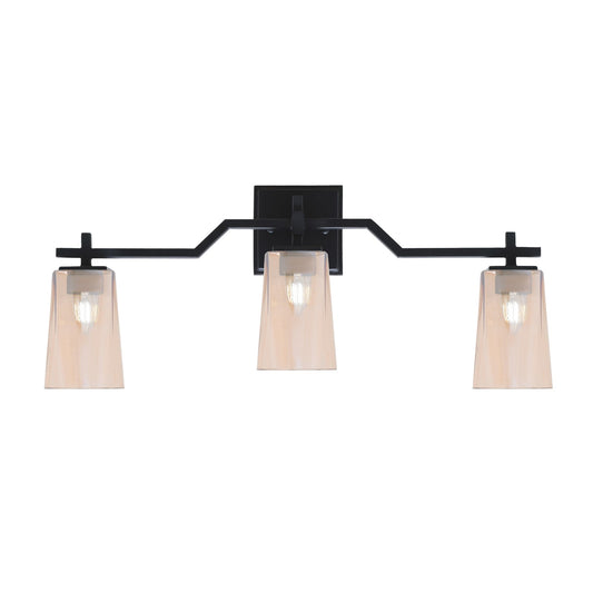 Toltec Corbin 3-Light Bath Bar | Modern Matte Black Steel and Amber Gradient Glass | Bathroom & Powder Room Vanity Light | 5.5 x 11.25 in | Model 2313-MB-263