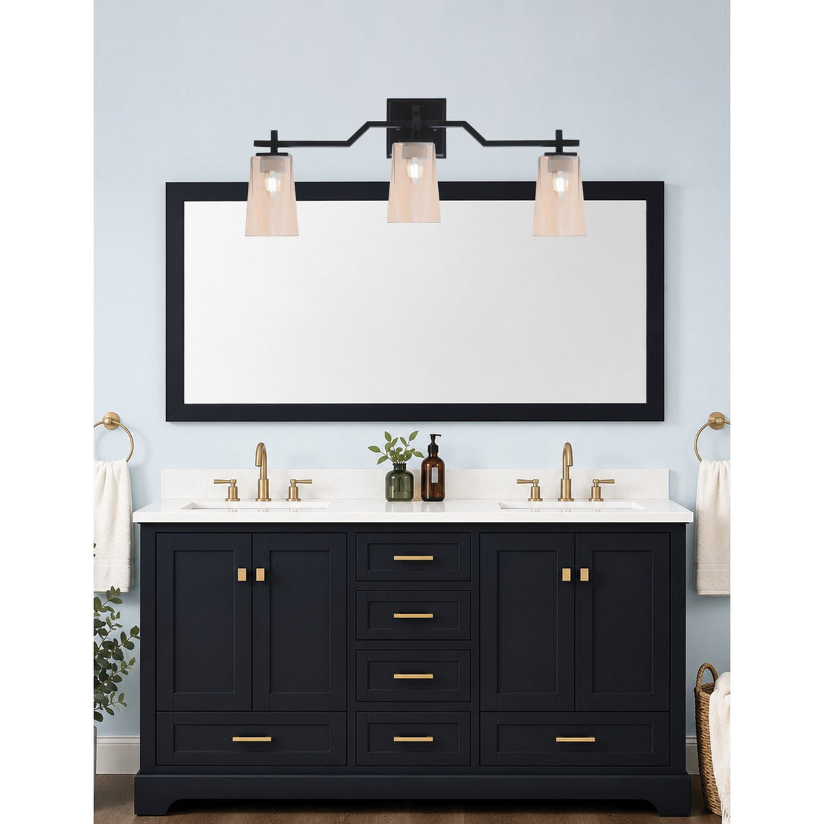 Toltec Corbin 3-Light Bath Bar | Modern Matte Black Steel and Amber Gradient Glass | Bathroom & Powder Room Vanity Light | 5.5 x 11.25 in | Model 2313-MB-263
