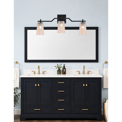 Toltec Corbin 3-Light Bath Bar | Modern Matte Black Steel and Amber Gradient Glass | Bathroom & Powder Room Vanity Light | 5.5 x 11.25 in | Model 2313-MB-263