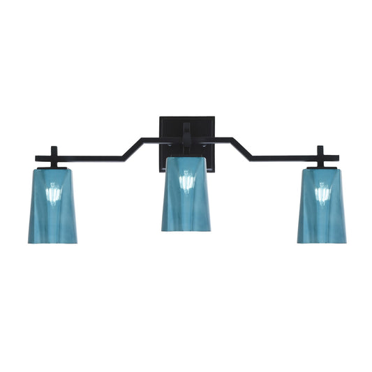 Toltec Corbin 3-Light Bath Bar | Modern Matte Black Steel and Blue Gradient Glass | Bathroom & Powder Room Vanity Light | 5.5 x 11.25 in | Model 2313-MB-265