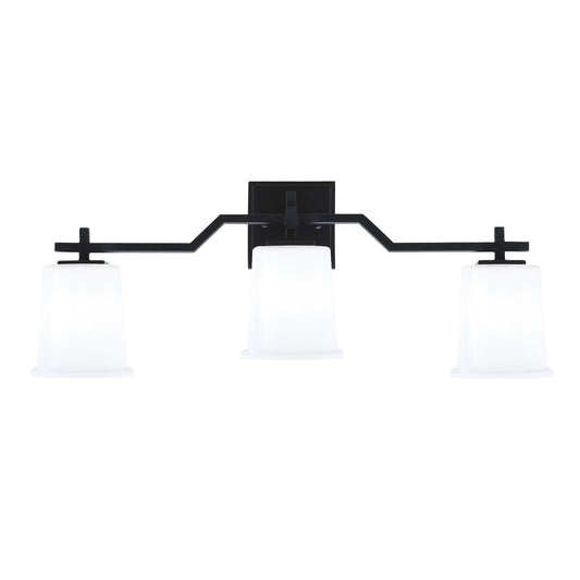 Toltec Corbin 3-Light Bath Bar | Modern Matte Black Steel and White Opal Glass | Bathroom & Powder Room Vanity Light | 5.5 x 10.25 in | Model 2313-MB-5031