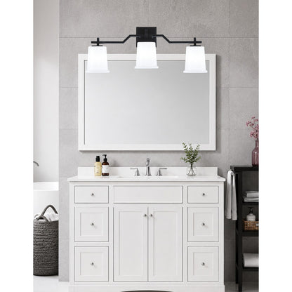Toltec Corbin 3-Light Bath Bar | Modern Matte Black Steel and White Opal Glass | Bathroom & Powder Room Vanity Light | 5.5 x 10.25 in | Model 2313-MB-5031