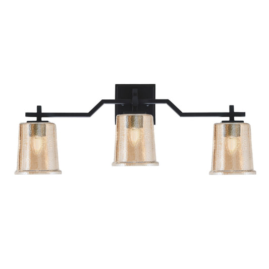 Toltec Corbin 3-Light Bath Bar | Modern Matte Black Steel and Amber Bubble Glass | Bathroom Vanity & Powder Room | 5.5 x 10.25 in | Model 2313-MB-5033