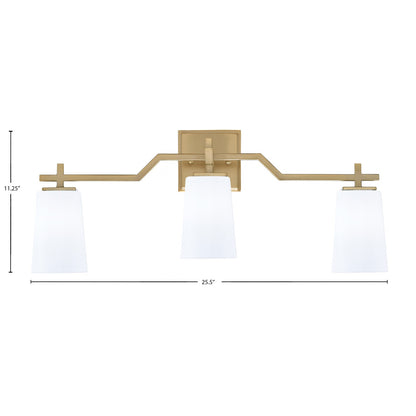 Toltec Corbin 3-Light Bath Bar | Modern New Age Brass Steel and White Opal Glass | Bathroom Vanity & Powder Room | 5.5 x 11.25 in | Model 2313-NAB-261