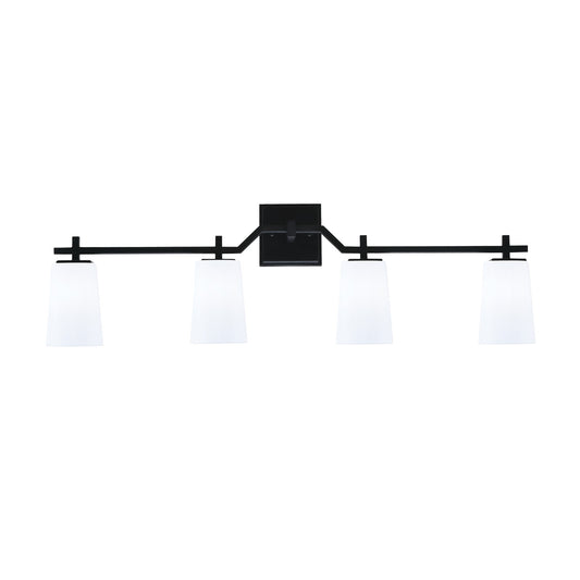 Toltec Corbin 4-Light Bath Bar | Modern Matte Black Steel and White Opal Glass | Bathroom & Vanity Lighting | 5.5 x 11.25 in | Model 2314-MB-261