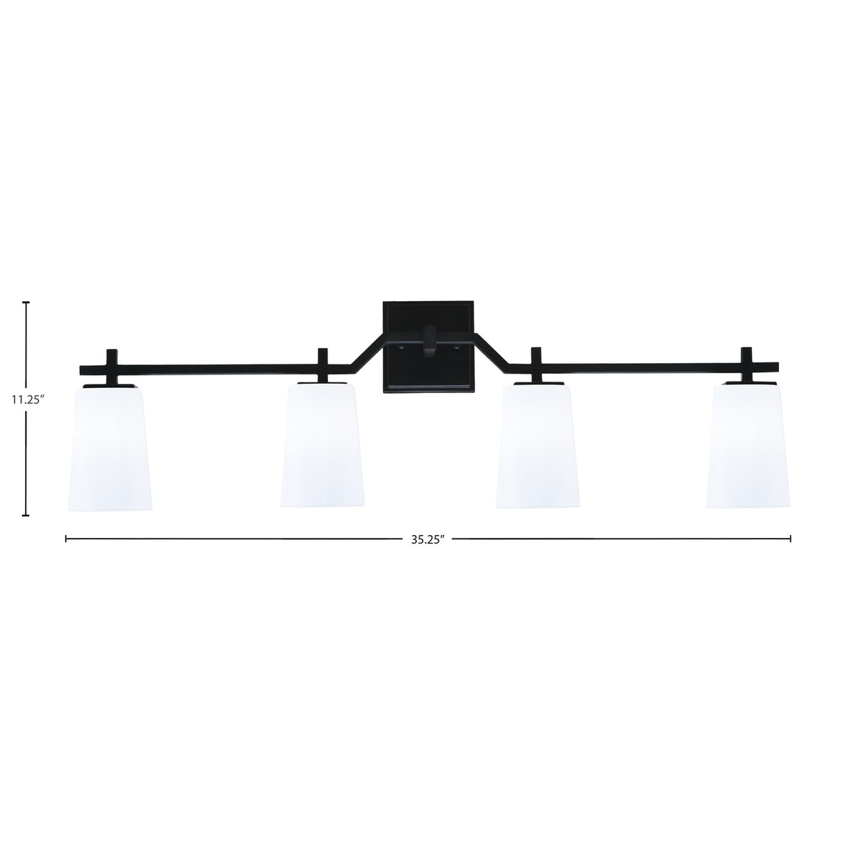 Toltec Corbin 4-Light Bath Bar | Modern Matte Black Steel and White Opal Glass | Bathroom & Vanity Lighting | 5.5 x 11.25 in | Model 2314-MB-261