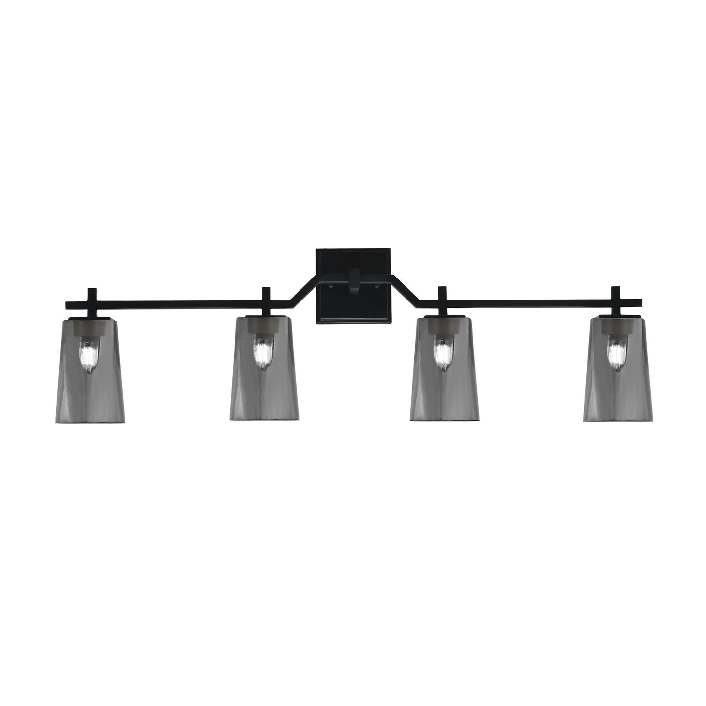 Toltec Corbin 4-Light Bath Bar | Modern Matte Black Steel and Smoke Bubble Glass | Bathroom Vanity Light | 5.5 x 11.25 in | Model 2314-MB-262
