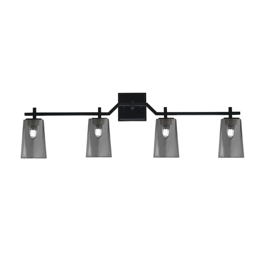 Toltec Corbin 4-Light Bath Bar | Modern Matte Black Steel and Smoke Bubble Glass | Bathroom Vanity Light | 5.5 x 11.25 in | Model 2314-MB-262