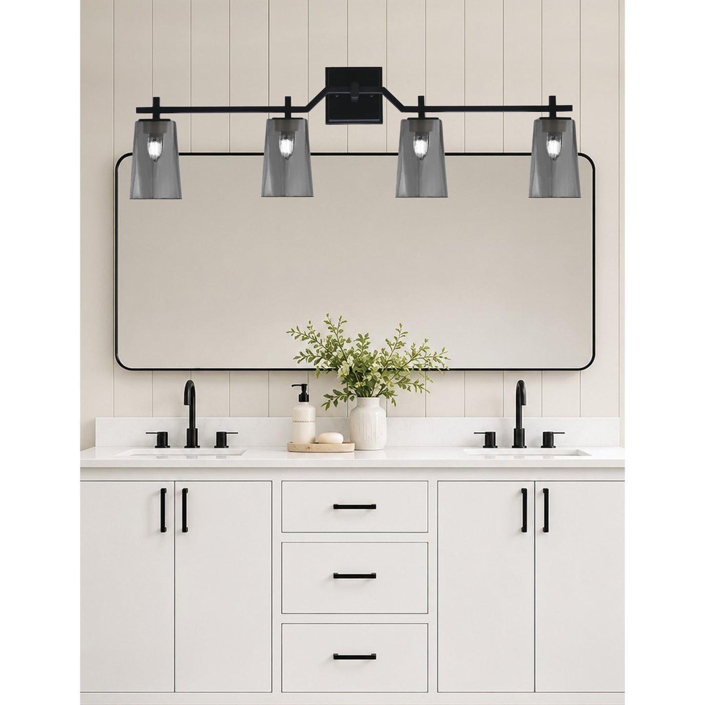 Toltec Corbin 4-Light Bath Bar | Modern Matte Black Steel and Smoke Bubble Glass | Bathroom Vanity Light | 5.5 x 11.25 in | Model 2314-MB-262