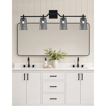 Toltec Corbin 4-Light Bath Bar | Modern Matte Black Steel and Smoke Bubble Glass | Bathroom Vanity Light | 5.5 x 11.25 in | Model 2314-MB-262