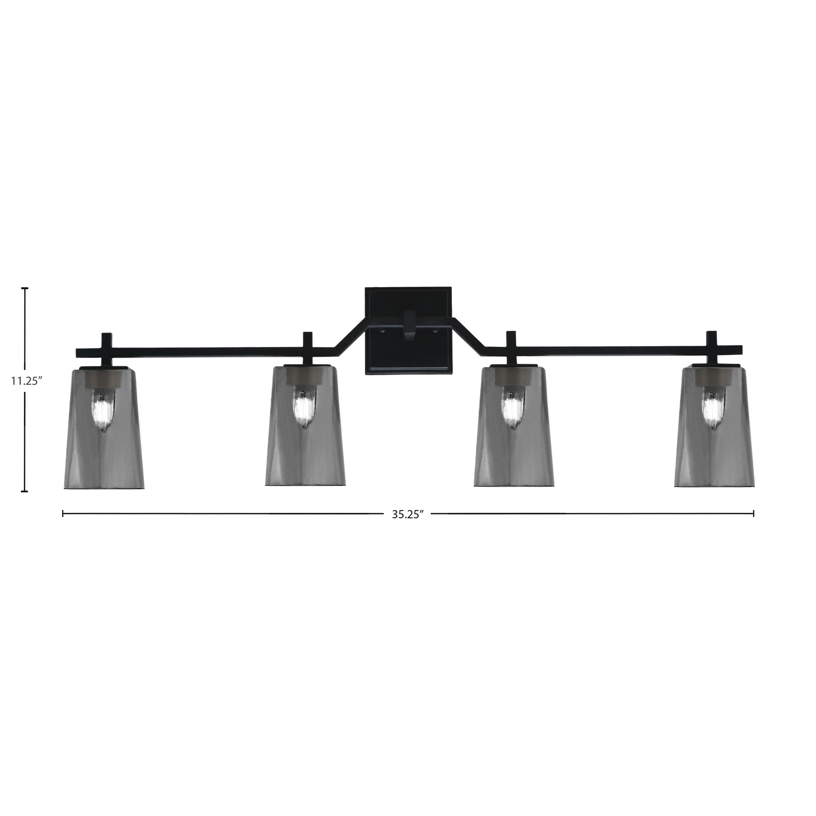 Toltec Corbin 4-Light Bath Bar | Modern Matte Black Steel and Smoke Bubble Glass | Bathroom Vanity Light | 5.5 x 11.25 in | Model 2314-MB-262