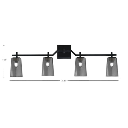 Toltec Corbin 4-Light Bath Bar | Modern Matte Black Steel and Smoke Bubble Glass | Bathroom Vanity Light | 5.5 x 11.25 in | Model 2314-MB-262