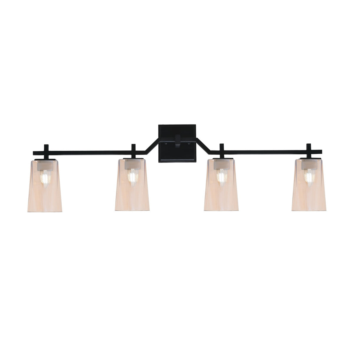 Toltec Corbin 4-Light Bath Bar | Modern Matte Black Steel and Amber Gradient Glass | Bathroom Vanity Light | 5.5 x 11.25 in | Model 2314-MB-263