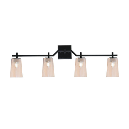 Toltec Corbin 4-Light Bath Bar | Modern Matte Black Steel and Amber Gradient Glass | Bathroom Vanity Light | 5.5 x 11.25 in | Model 2314-MB-263