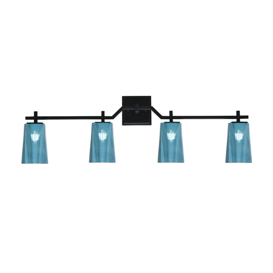 Toltec Corbin 4-Light Bath Bar | Modern Matte Black Steel and Blue Gradient Glass | Bathroom Vanity Light | 5.5 x 11.25 in | Model 2314-MB-265