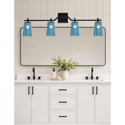 Toltec Corbin 4-Light Bath Bar | Modern Matte Black Steel and Blue Gradient Glass | Bathroom Vanity Light | 5.5 x 11.25 in | Model 2314-MB-265