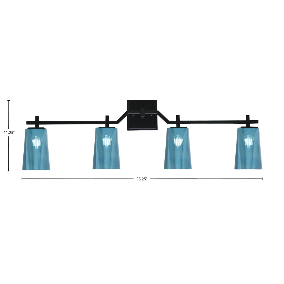 Toltec Corbin 4-Light Bath Bar | Modern Matte Black Steel and Blue Gradient Glass | Bathroom Vanity Light | 5.5 x 11.25 in | Model 2314-MB-265
