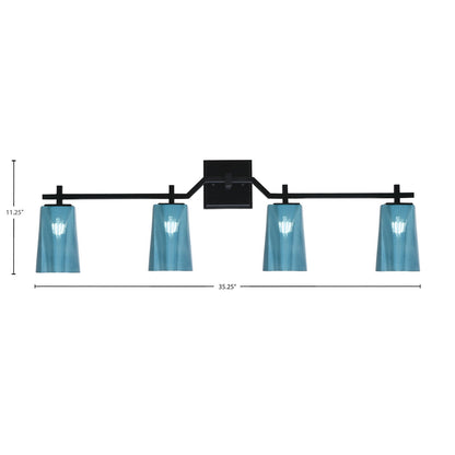 Toltec Corbin 4-Light Bath Bar | Modern Matte Black Steel and Blue Gradient Glass | Bathroom Vanity Light | 5.5 x 11.25 in | Model 2314-MB-265
