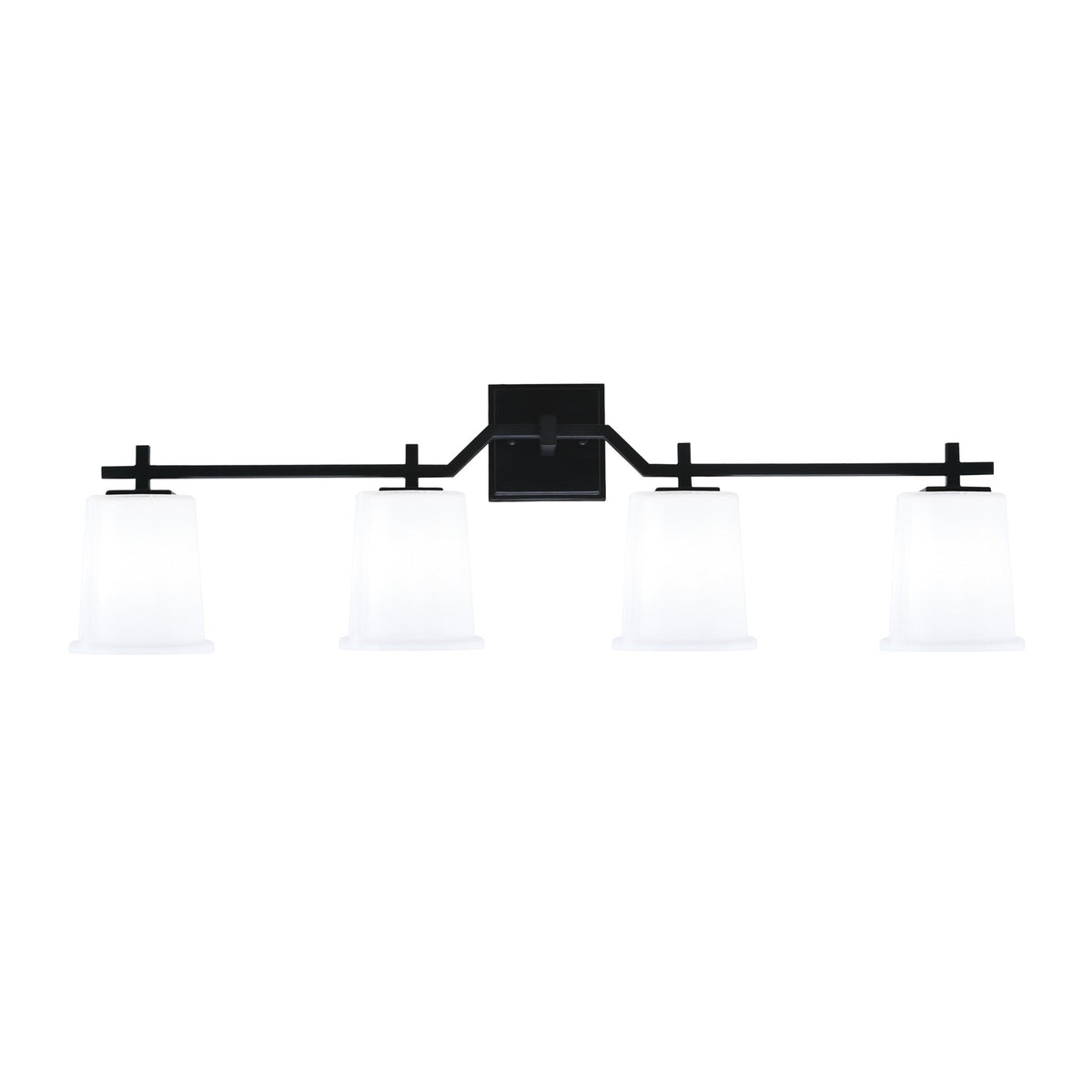 Toltec Corbin 4-Light Bath Bar | Modern Matte Black Steel and White Opal Glass | Bathroom Vanity Light | 5.5 x 10.25 in | Model 2314-MB-5031