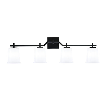 Toltec Corbin 4-Light Bath Bar | Modern Matte Black Steel and White Opal Glass | Bathroom Vanity Light | 5.5 x 10.25 in | Model 2314-MB-5031