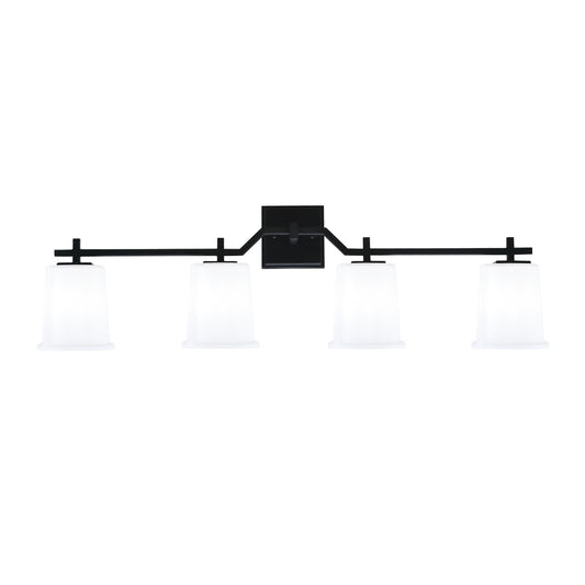 Toltec Corbin 4-Light Bath Bar | Modern Matte Black Steel and White Opal Glass | Bathroom Vanity Light | 5.5 x 10.25 in | Model 2314-MB-5031