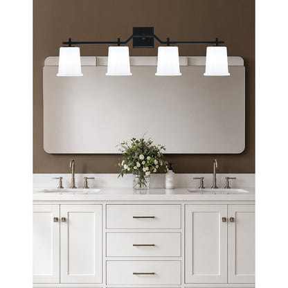 Toltec Corbin 4-Light Bath Bar | Modern Matte Black Steel and White Opal Glass | Bathroom Vanity Light | 5.5 x 10.25 in | Model 2314-MB-5031