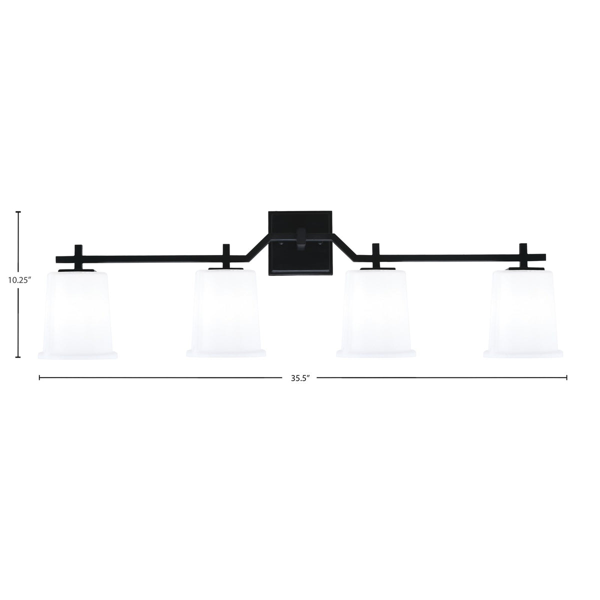 Toltec Corbin 4-Light Bath Bar | Modern Matte Black Steel and White Opal Glass | Bathroom Vanity Light | 5.5 x 10.25 in | Model 2314-MB-5031