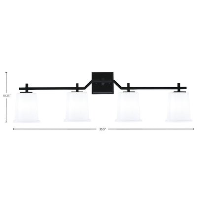 Toltec Corbin 4-Light Bath Bar | Modern Matte Black Steel and White Opal Glass | Bathroom Vanity Light | 5.5 x 10.25 in | Model 2314-MB-5031