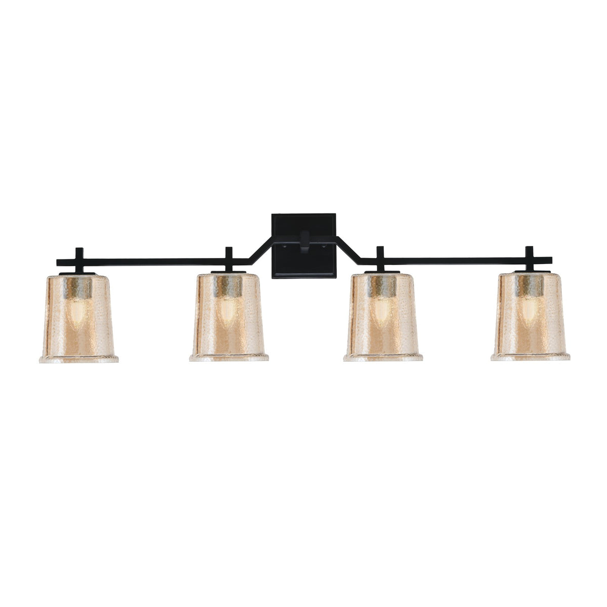 Toltec Corbin 4-Light Bath Bar | Modern Matte Black Steel and Amber Bubble Glass | Bathroom Vanity Light | 5.5 x 10.25 in | Model 2314-MB-5033
