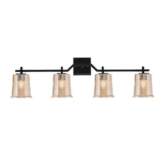 Toltec Corbin 4-Light Bath Bar | Modern Matte Black Steel and Amber Bubble Glass | Bathroom Vanity Light | 5.5 x 10.25 in | Model 2314-MB-5033