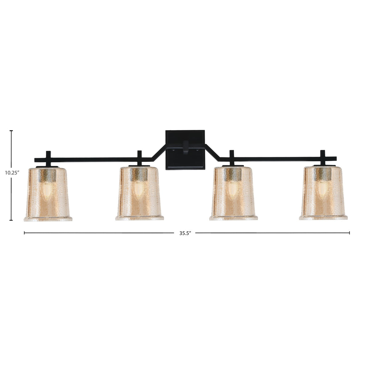 Toltec Corbin 4-Light Bath Bar | Modern Matte Black Steel and Amber Bubble Glass | Bathroom Vanity Light | 5.5 x 10.25 in | Model 2314-MB-5033