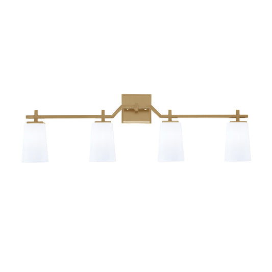 Toltec Corbin 4-Light Bath Bar | Modern New Age Brass Steel and White Opal Glass | Bathroom Vanity Light | 5.5 x 11.25 in | Model 2314-NAB-261