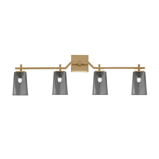 Toltec Corbin 4-Light Bath Bar | Modern New Age Brass Steel and Smoke Bubble Glass | Bathroom Vanity Light | 5.5 x 11.25 in | Model 2314-NAB-262