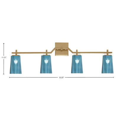 Toltec Corbin 4-Light Bath Bar | New Age Brass and Blue Gradient Glass | Bathroom & Powder Room Vanity Light | 5.5 x 11.25 in | Model 2314-NAB-265