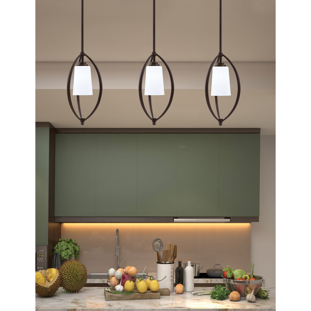 Toltec Marquise 7in 1-Light Mini Pendant | Dark Granite Steel and White Opal Glass | Kitchen Island & Dining Room | 7.25 x 15.5 in | Model 2401-DG-261