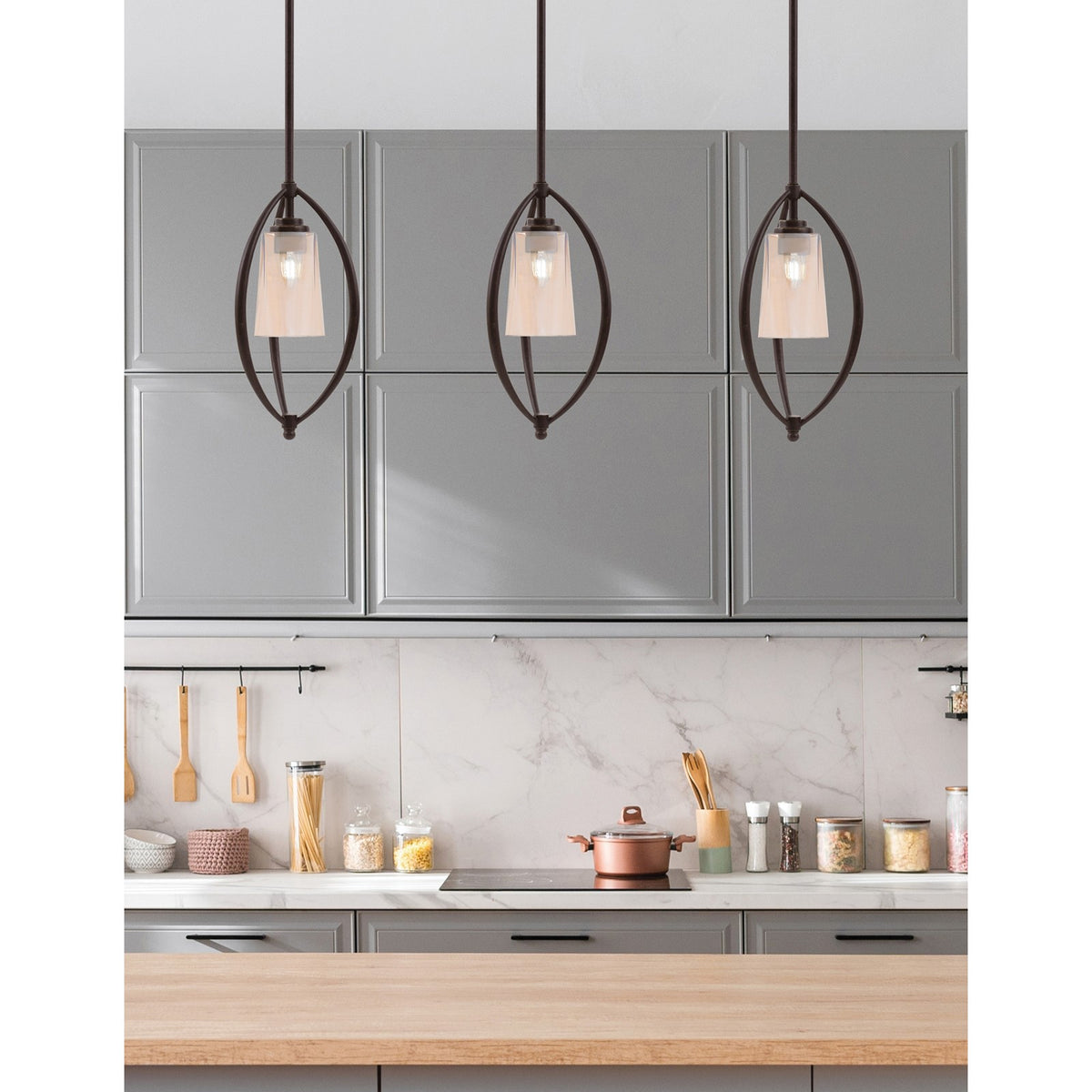 Toltec Marquise 7in 1-Light Mini Pendant | Dark Granite Steel and Amber Gradient Glass | Kitchen Island & Dining Room | Model 2401-DG-263