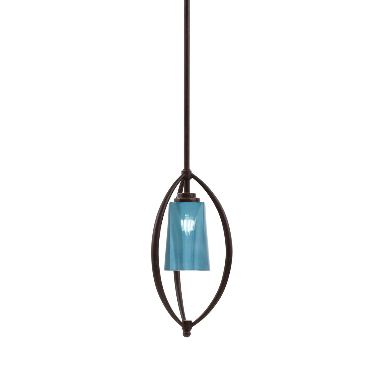 Toltec Marquise 7in 1-Light Mini Pendant | Dark Granite Steel and Blue Gradient Glass | Kitchen Island & Dining Room | Model 2401-DG-265