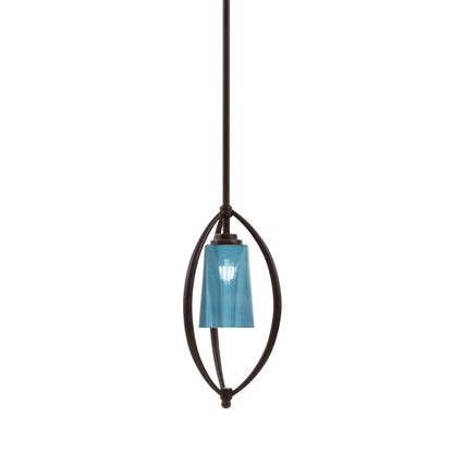 Toltec Marquise 7in 1-Light Mini Pendant | Dark Granite Steel and Blue Gradient Glass | Kitchen Island & Dining Room | Model 2401-DG-265