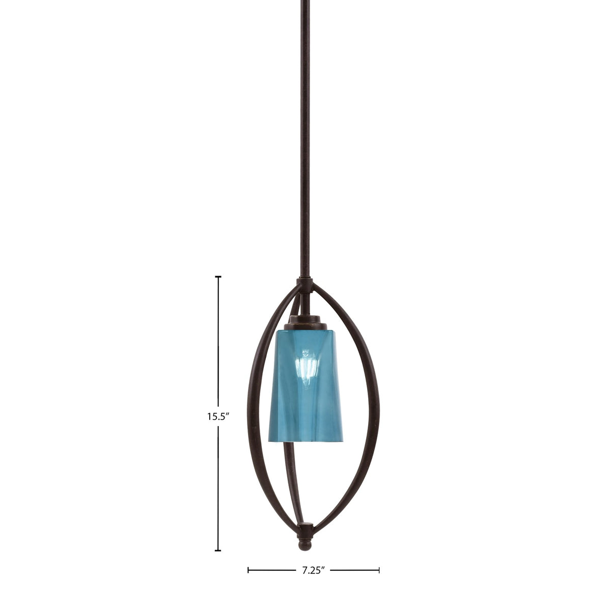 Toltec Marquise 7in 1-Light Mini Pendant | Dark Granite Steel and Blue Gradient Glass | Kitchen Island & Dining Room | Model 2401-DG-265