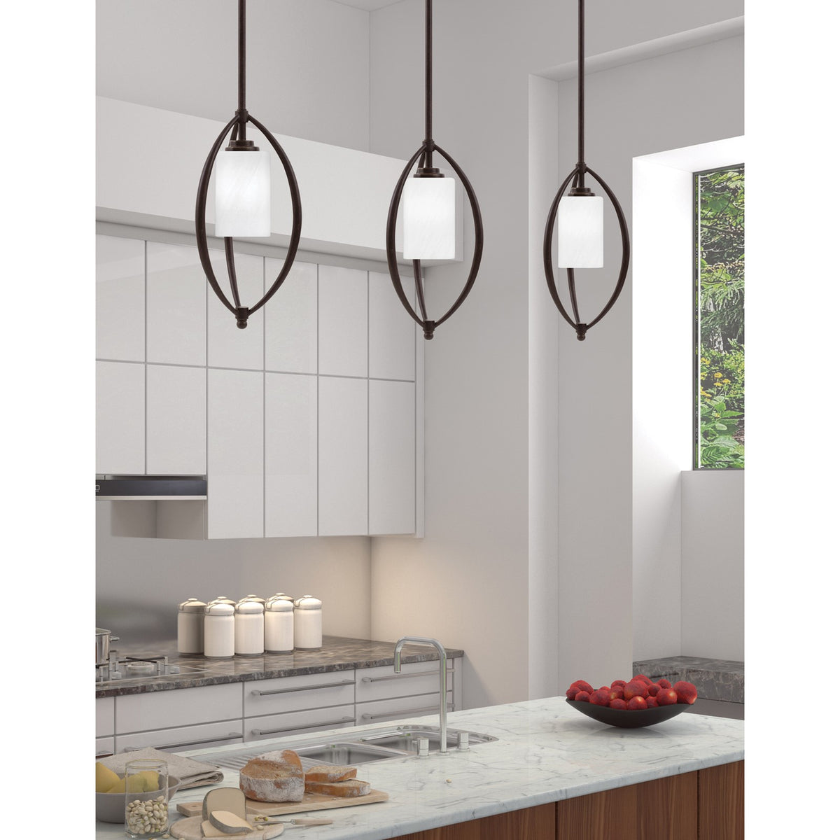 Toltec Marquise 7in 1-Light Mini Pendant | Modern Dark Granite and White Marble Glass | Kitchen Island & Dining Room | Model 2401-DG-3001