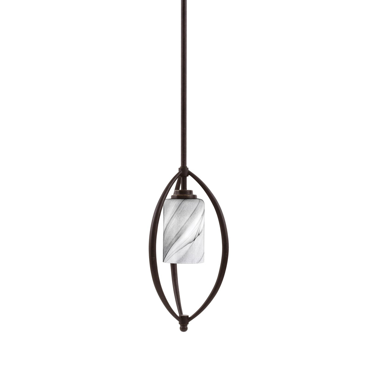 Toltec Marquise 7in 1-Light Mini Pendant | Modern Dark Granite and Onyx Swirl Glass | Kitchen Island & Dining Room | Model 2401-DG-3009