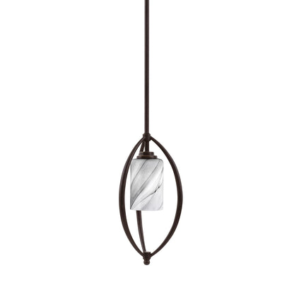 Toltec Marquise 7in 1-Light Mini Pendant | Modern Dark Granite and Onyx Swirl Glass | Kitchen Island & Dining Room | Model 2401-DG-3009