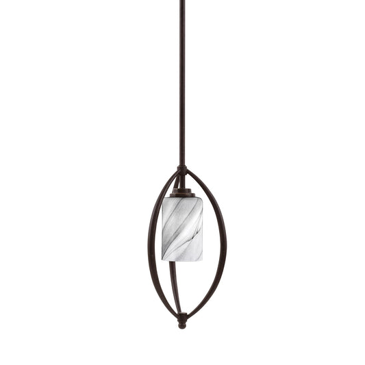 Toltec Marquise 7in 1-Light Mini Pendant | Modern Dark Granite and Onyx Swirl Glass | Kitchen Island & Dining Room | Model 2401-DG-3009