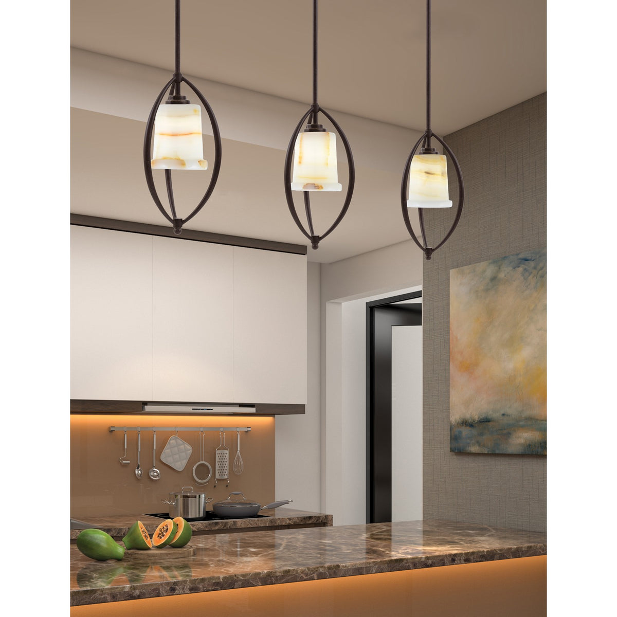 Toltec Marquise 7in 1-Light Mini Pendant | Modern Dark Granite and Natural Stone | Kitchen Island & Dining Room | 7.25 x 15.5 in | Model 2401-DG-4128