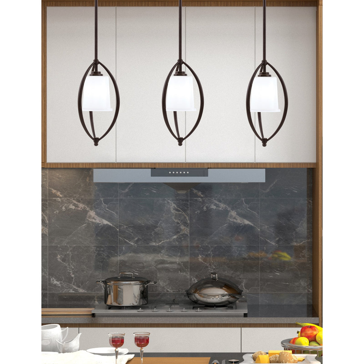 Toltec Marquise 7in 1-Light Mini Pendant | Modern Dark Granite and White Opal Glass | Kitchen Island & Dining Room | Model 2401-DG-5031