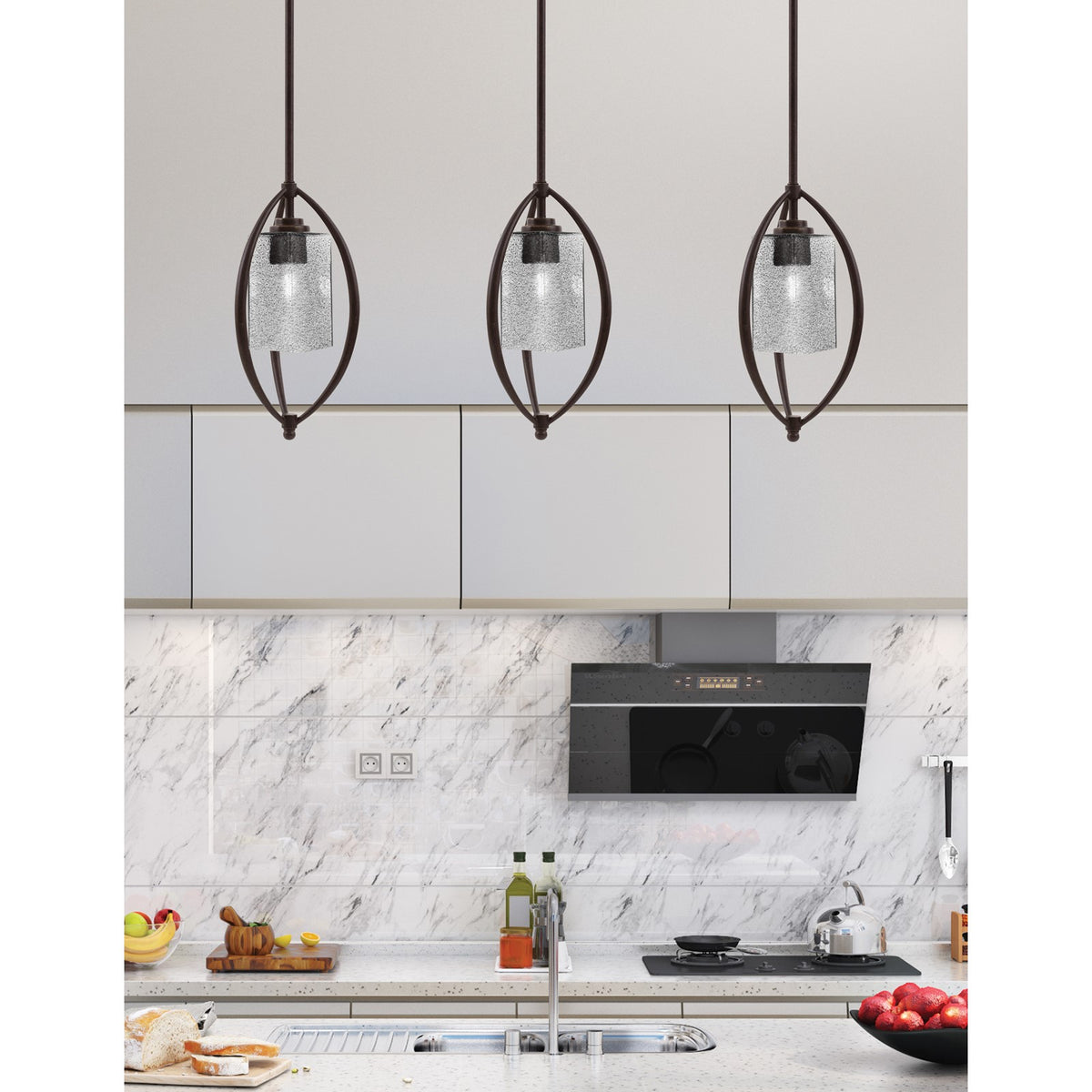 Toltec Marquise 7in 1-Light Mini Pendant | Modern Dark Granite and Smoke Bubble Glass | Kitchen Island & Dining Room | Model 2401-DG-542