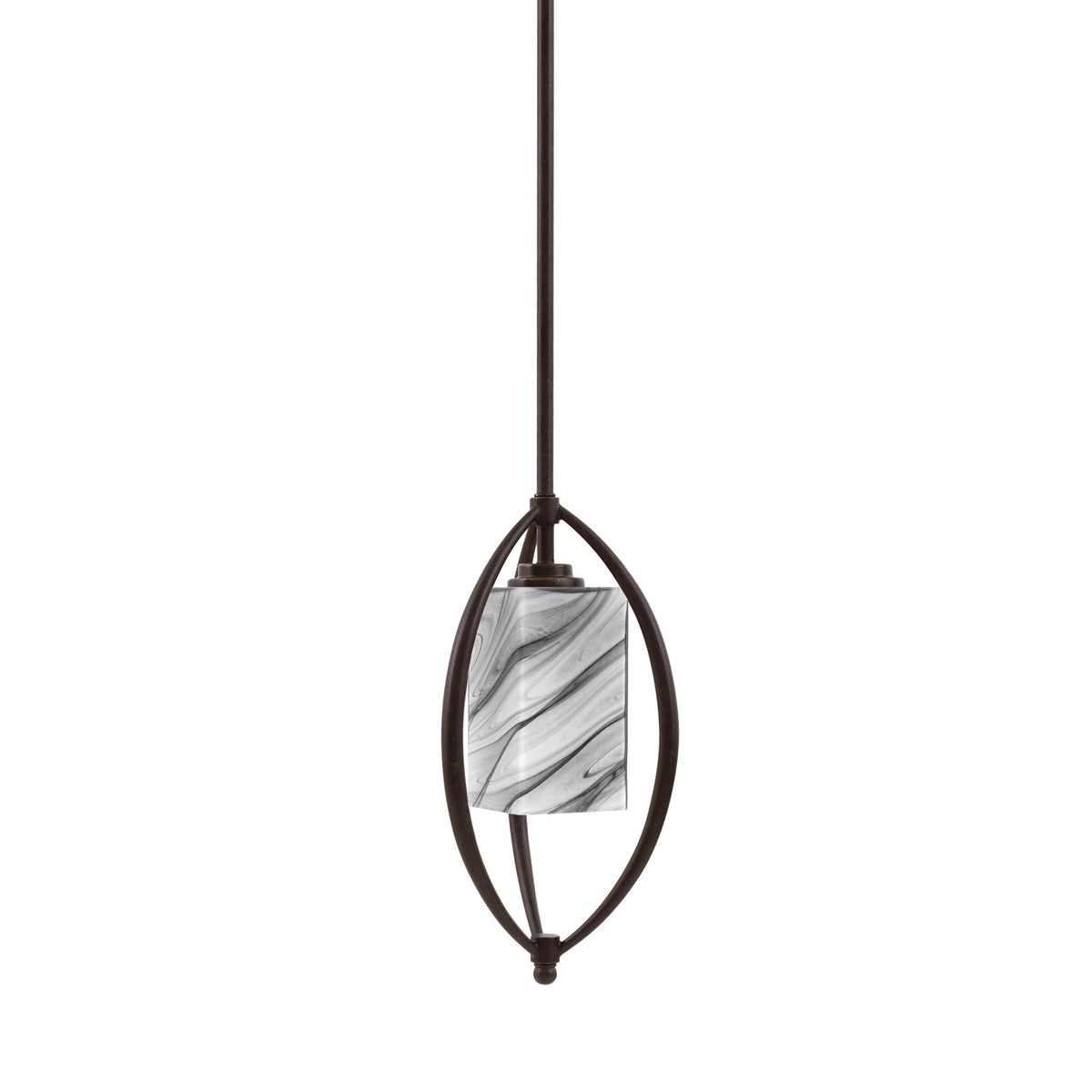 Toltec Marquise 7in 1-Light Mini Pendant | Modern Dark Granite and Onyx Swirl Glass | Kitchen Island & Dining Room | Model 2401-DG-549