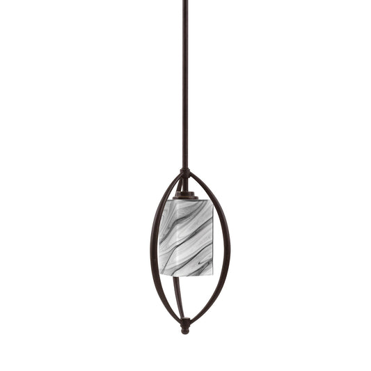 Toltec Marquise 7in 1-Light Mini Pendant | Modern Dark Granite and Onyx Swirl Glass | Kitchen Island & Dining Room | Model 2401-DG-549