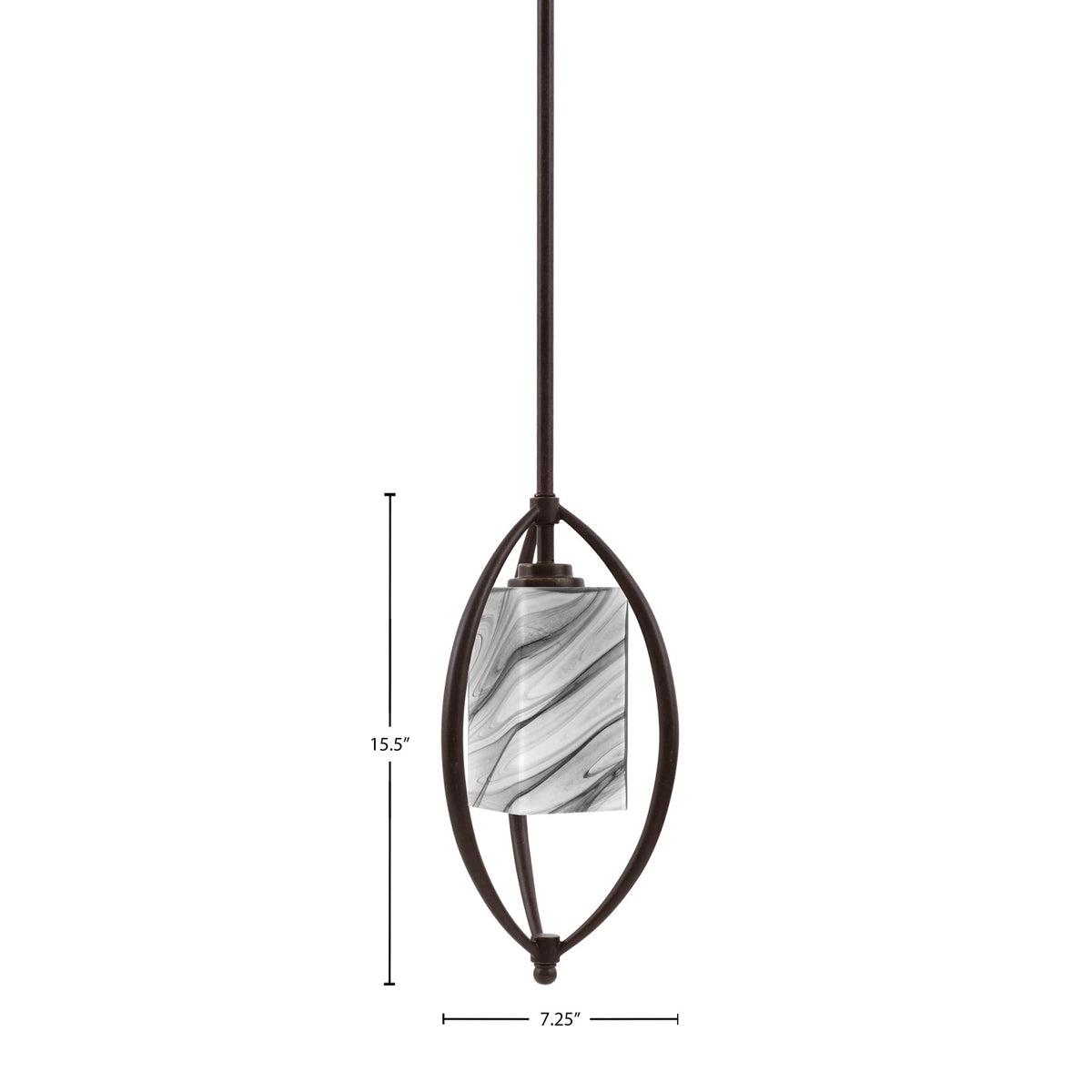 Toltec Marquise 7in 1-Light Mini Pendant | Modern Dark Granite and Onyx Swirl Glass | Kitchen Island & Dining Room | Model 2401-DG-549